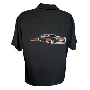 Sapphire Lounge Black Embroidered Button Up Vintage Rockabilly Camp Shirt Medium